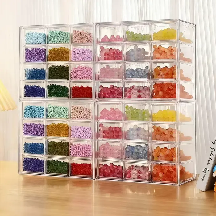 Boîte de rangement de perles de bijouterie de bureau, organisateur de matériaux DIY faits à la main, tiroir transparent en plastique à compartiments, étui de tri de perles