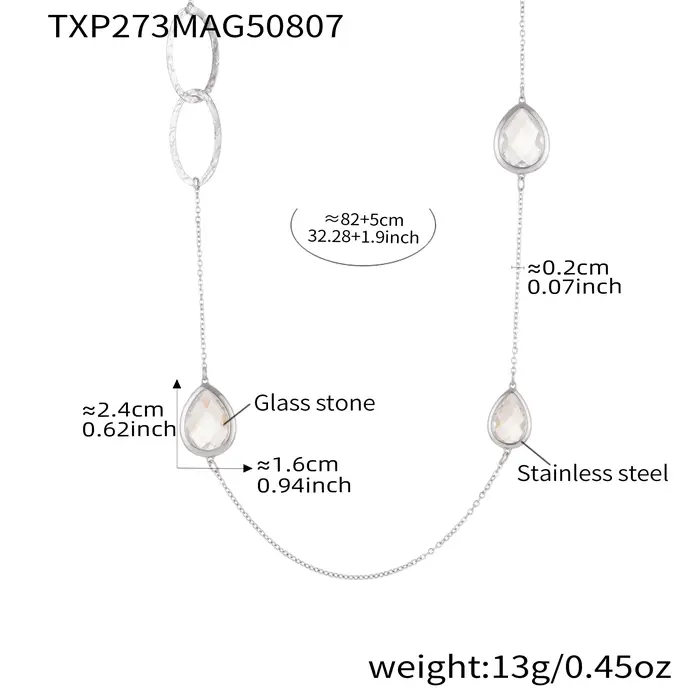 Collier chaîne de pull longue de 82cm en acier inoxydable plaqué or 18 carats avec gouttelettes bril