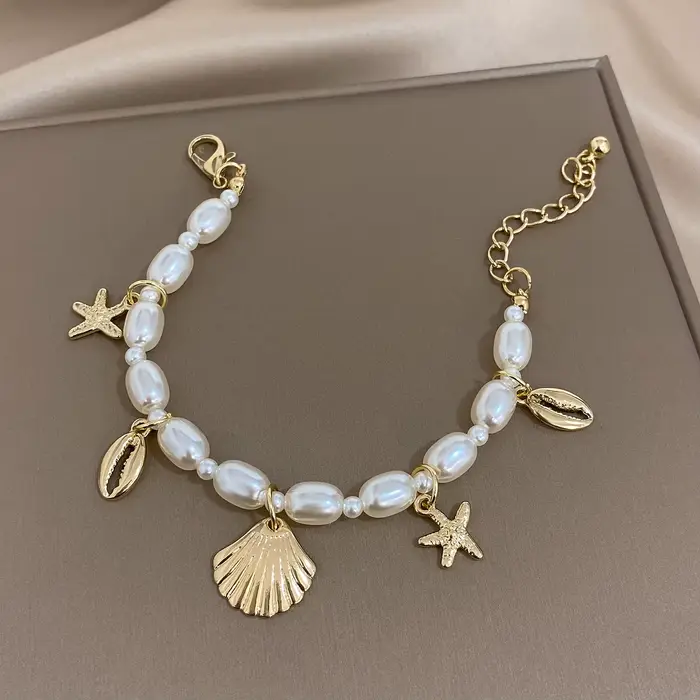 Bracelet ABS en forme d'étoile de mer et de coquillage en or clair pour femme, bijou océanique pour occasions spéciales, vacances, plage, cadeau d'anniversaire, fête des mères, Pâques