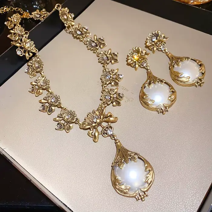 Boucles d'oreilles pendentif fleur de perle collier de luxe léger