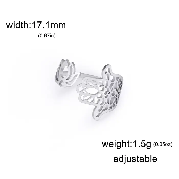 Sipuris Lotus Hamsa main anneaux réglables pour femmes en acier inoxydable mode chaude main de Fatim