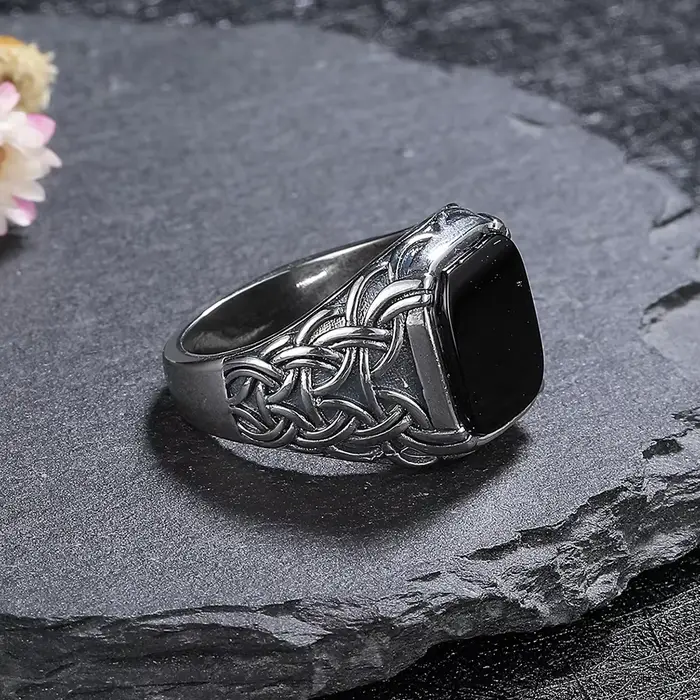 Bague en argent naturel 10x12mm, grande pierre d'agate noire, bague Vintage pour femmes, cadeaux de fête
