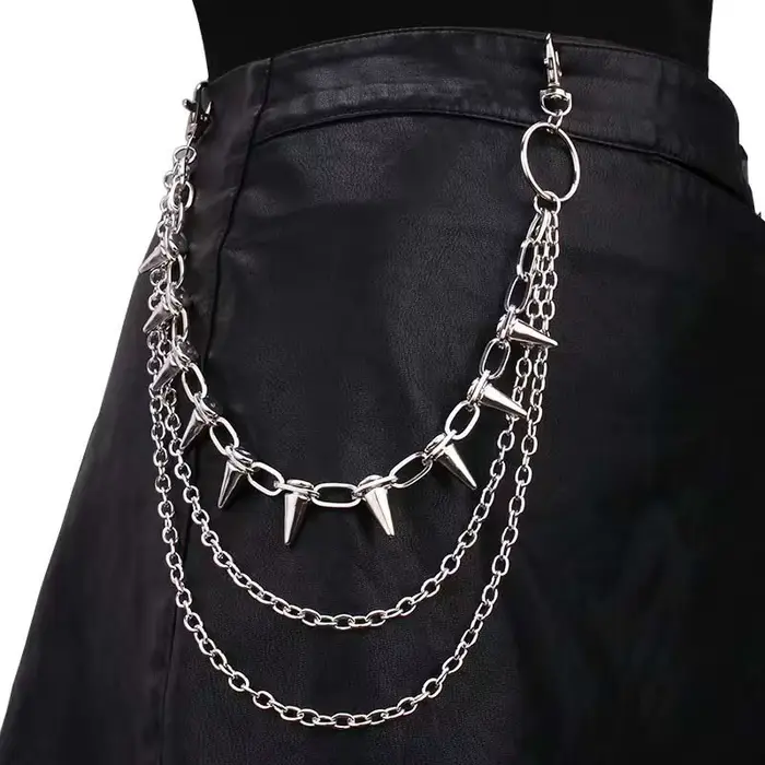 Chaîne de pantalon à Rivets Punk pour femmes et hommes, Hip Hop, couleur argent, chaîne de taille multicouche, bijoux pour robe, accessoires gothiques Rock, nouvelle collection