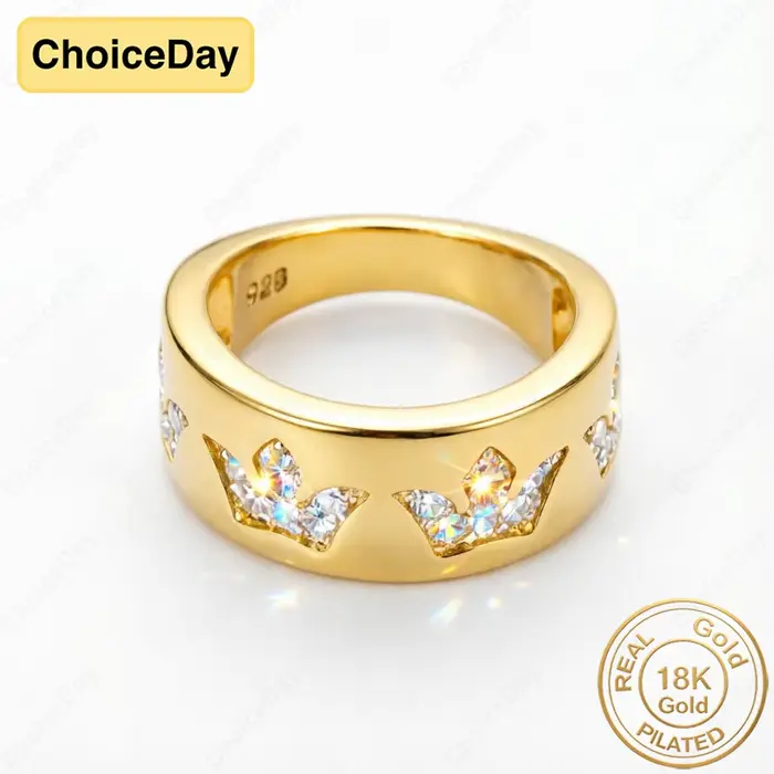 Bague Couronne Luxueuse Plaqué Or 18K avec Zirconium pour Femme – Bijou Tendance pour Mariage et Fête