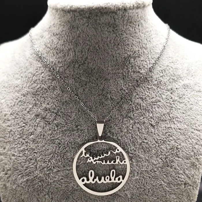 Grand-mère collier de déclaration en acier inoxydable femmes bijoux couleur argent colliers et pendentifs