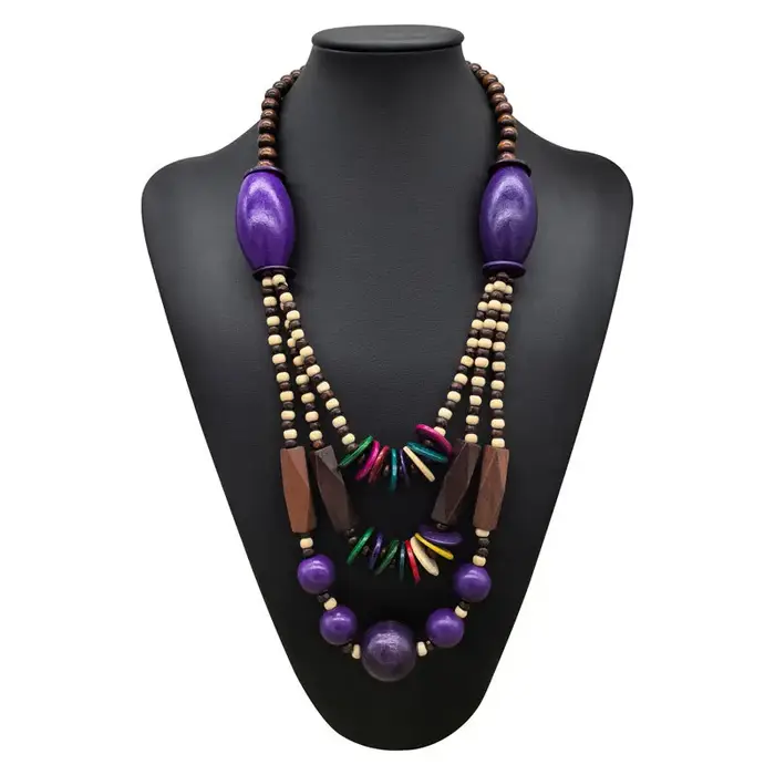 Collier Long bohème multicouche exagéré pour femmes, colliers en bois de perles de coquille de noix 