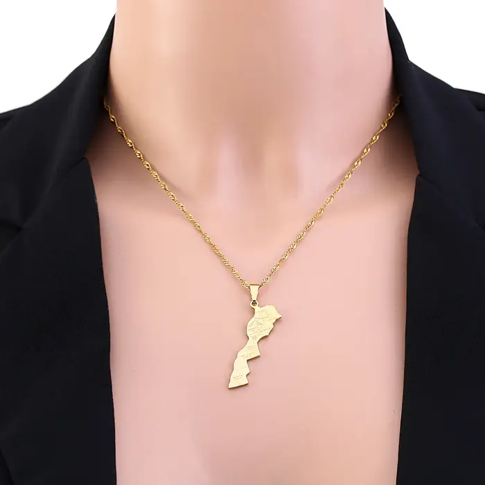 Collier pendentif carte de la ville du marocain africain