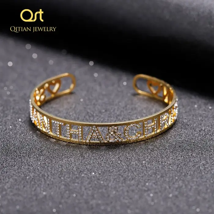Bracelets avec nom en or Bracelet personnalisé ID amoureux de la famille plaque signalétique lettre de foi