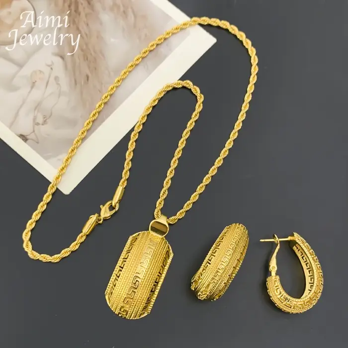 Ensemble de bijoux plaqués or 18 carats avec collier et boucles d'oreilles pour femmes, cadeau de mariage et anniversaire, bijoux africains élégants et durables