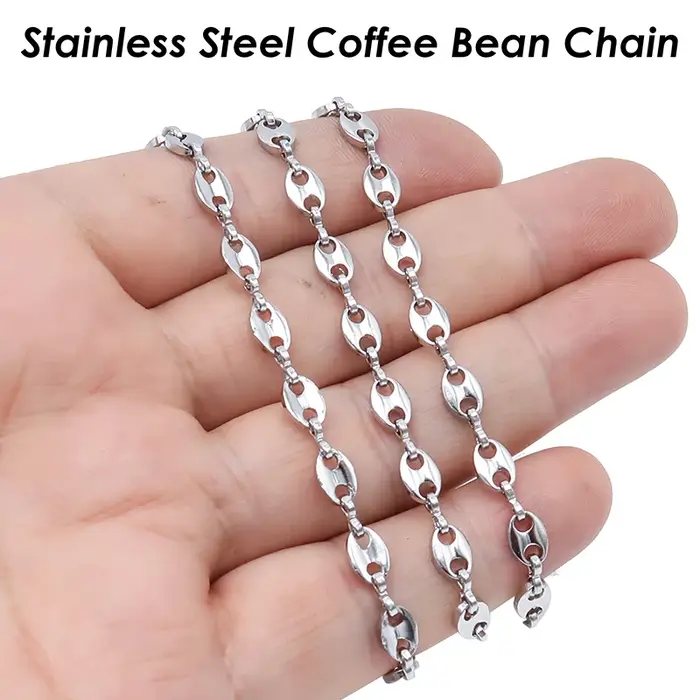 Chaîne en acier inoxydable doré motif grain de café, chaîne en vrac, chaîne dorée inaltérable pour l