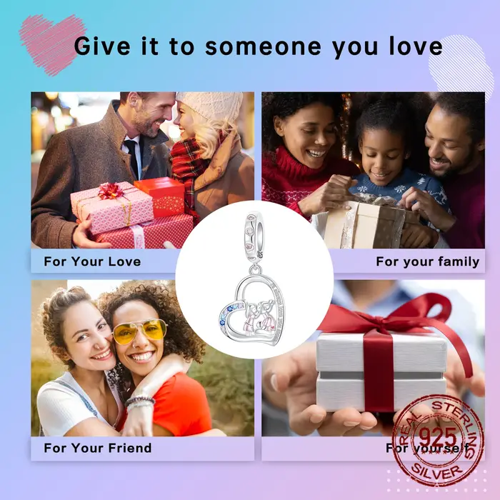 Pendentif en Argent Sterling 925 Serti de Zirconium Blanc Charme Coeur Mignon Romantique Bracelet Mere Fille Occasions Spéciales