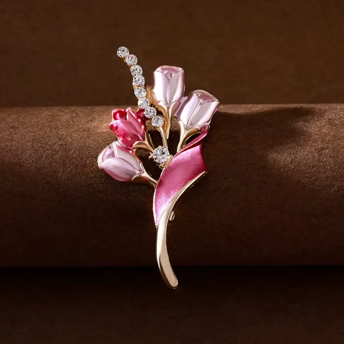 Broches à fleurs en perles de tempérament élégant pour femmes, mode émail strass Rose Lily Bouquet b