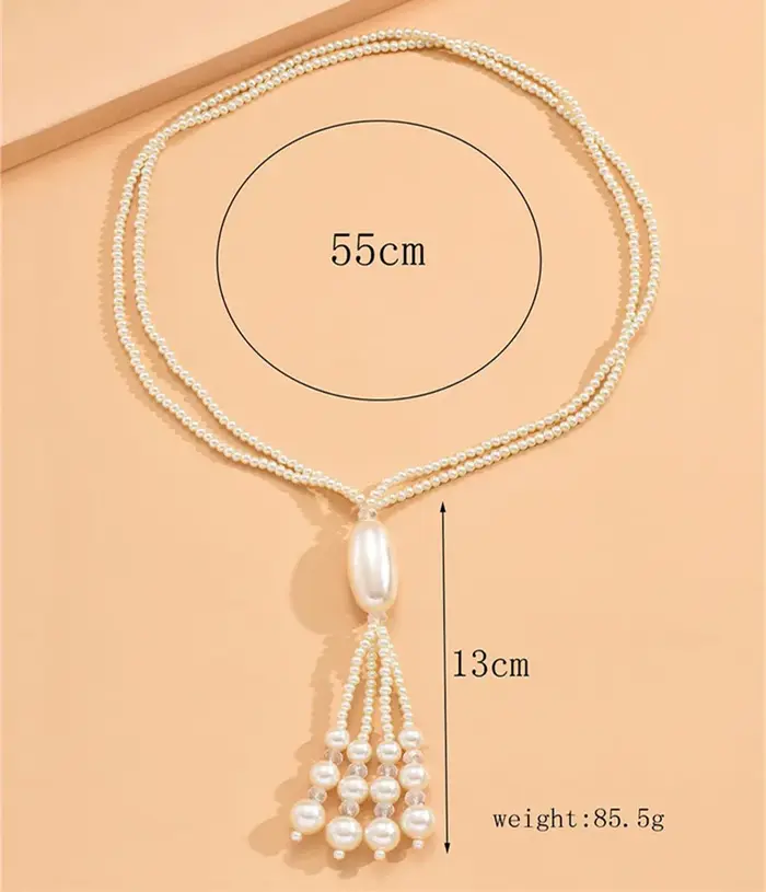 Collier de perles simulées presque rondes pour femmes, chaîne corde avec pendentif pompon, fait à la main pour les occasions spéciales