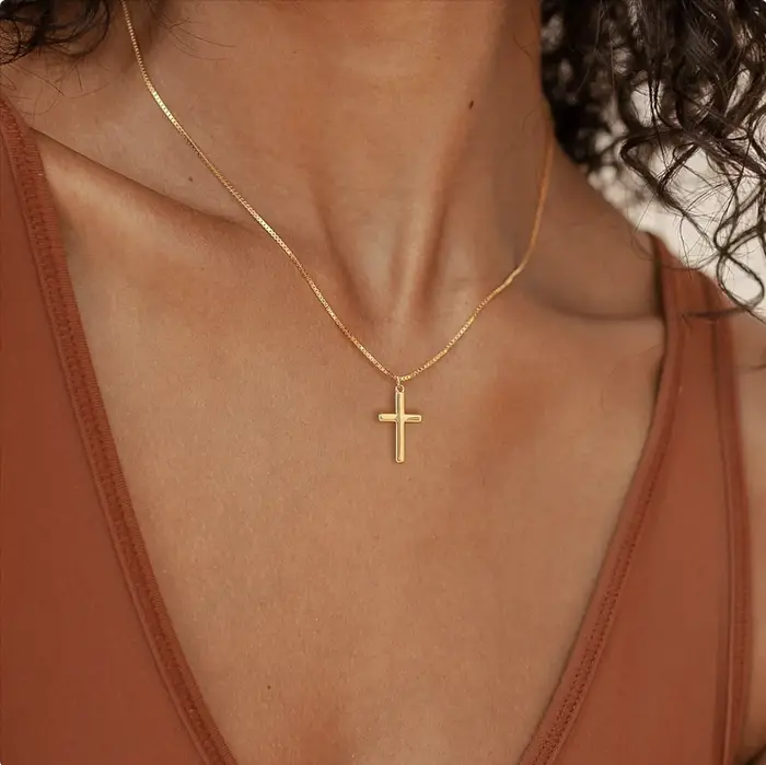 Collier croix femme plaqué or 14 carats exquis petit collier pendentif croix