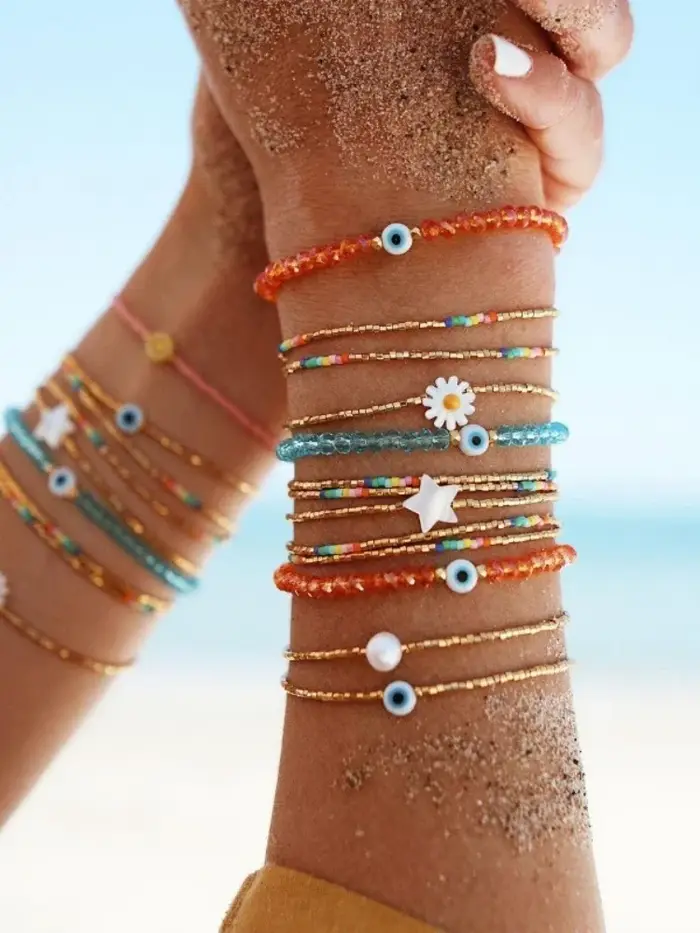 Bracelet mauvais œil en perles de cristal pour femme