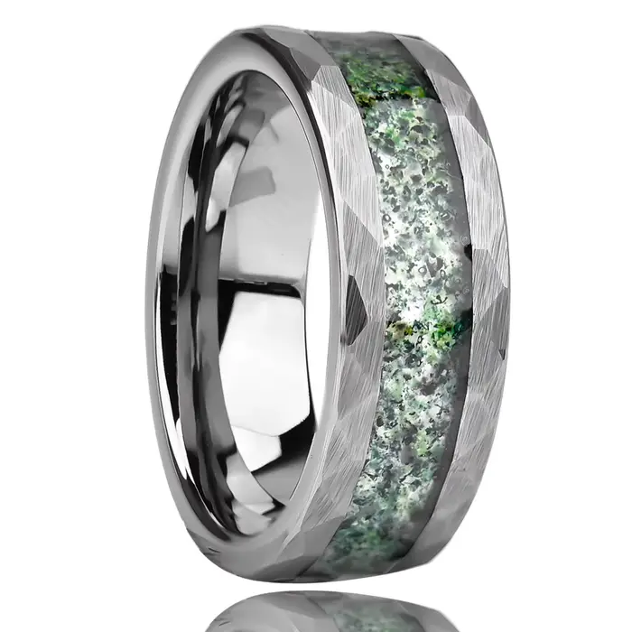 Bague en carbure de tungstène martelé de 8 mm pour homme et femme, avec incrustation de pierre d'aga