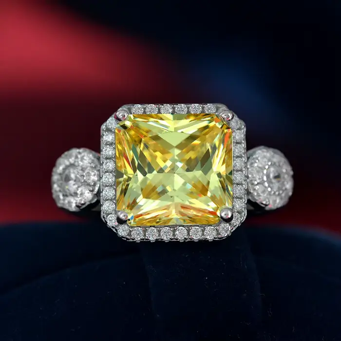 Vinregem 10 MM 5 CT Citrine haute teneur en carbone diamant bague en pierres précieuses pour les femmes 100% 925 en argent Sterling mariage fiançailles bijoux fins