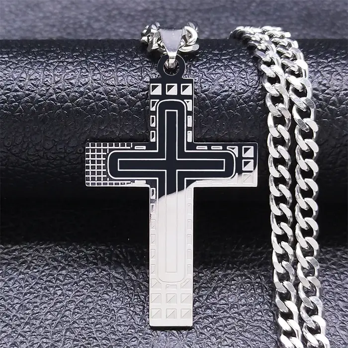 Collier chaîne croix punk tendance en acier inoxydable pour femmes et hommes, couleur or, collier st
