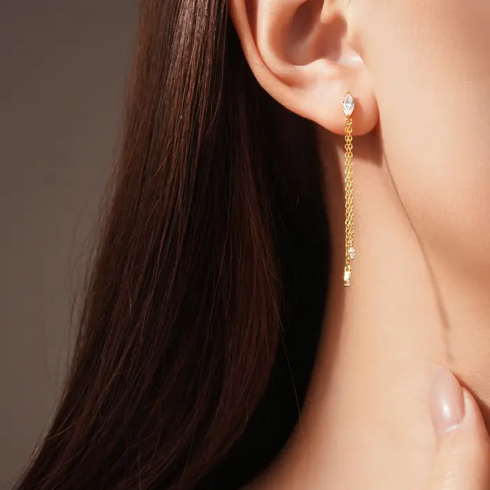 Boucles d'oreilles pendantes en argent sterling 925 ANDYWEN avec zircon marquise et chaîne à pampilles