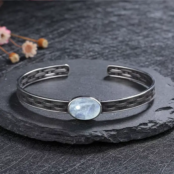 Bracelet en argent Vintage en Labradorite naturelle, œil de tigre, réglable, bijoux fins pour femmes