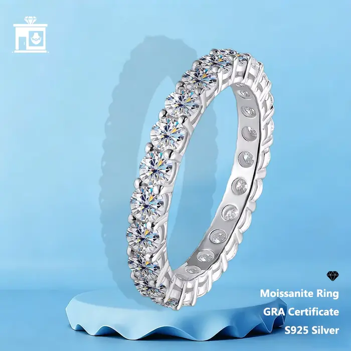 Bague en moissanite ronde GRA 3 mm, plaquée or blanc 18 carats, argent sterling 925, bijoux fins, ba