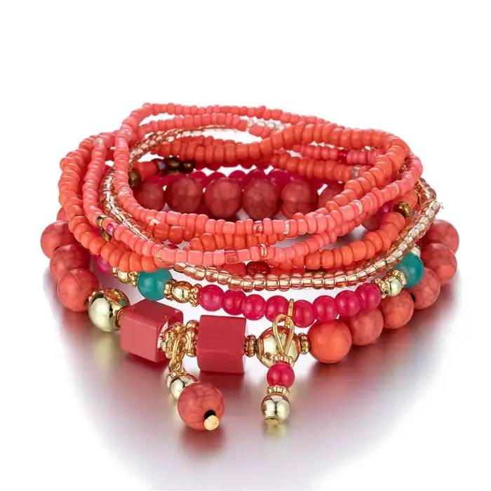 Ensemble de bracelets de perles de riz multicouches pour femmes, bijoux faits à la main colorés, acc