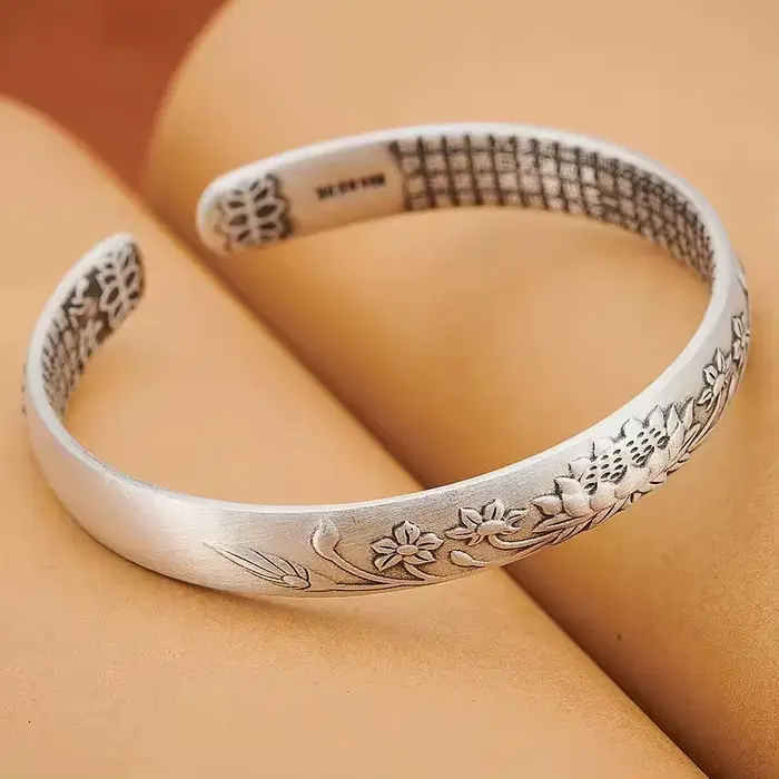 Bracelet rond en argent sterling 925, bracelet tendance simple et large pour femmes, bijoux cadeau