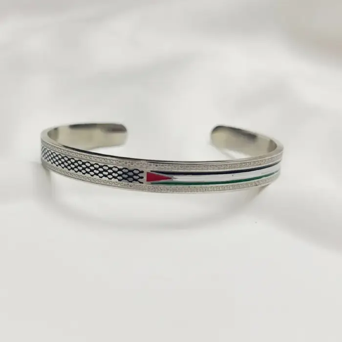 Bracelet Keffiyeh en acier inoxydable couleur argent