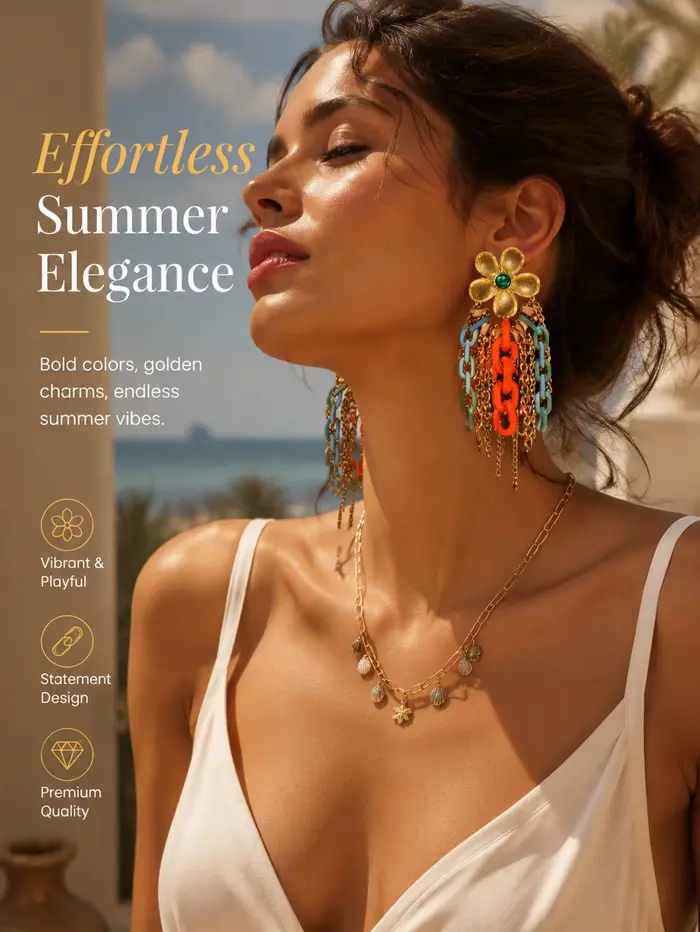 Boucles d'oreilles pendantes à fleurs faites à la main, style bohème, avec chaîne à pompons, pour fe