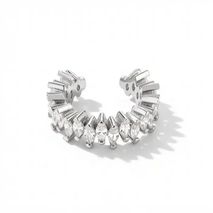 Boucles d'oreilles clips sans perçage de luxe, forme C irrégulière avec zircon cubique, pour femme, 