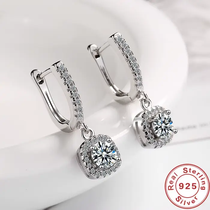 Boucles d'oreilles Huggie en Moissanite 2CT pour femmes, diamant créé en laboratoire, en argent Ster