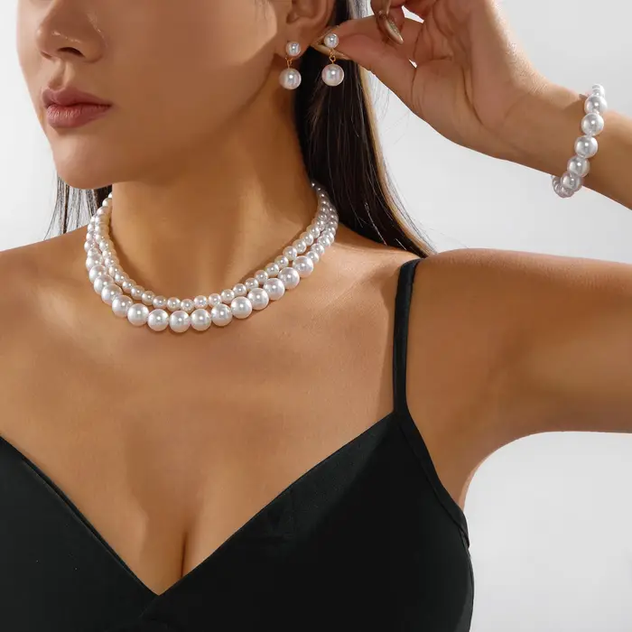 Rinhoo élégant Imitation perle ensemble de bijoux pour les femmes polyvalent collier Bracelet boucle