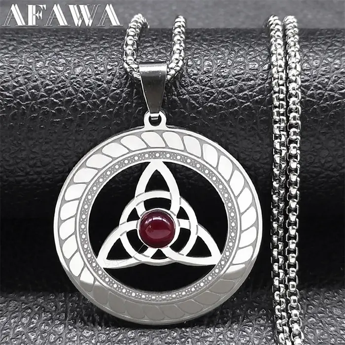 Collier Triquetra celtique trinité noeud pour femmes hommes couleur argent acier inoxydable pierre sorcière colliers