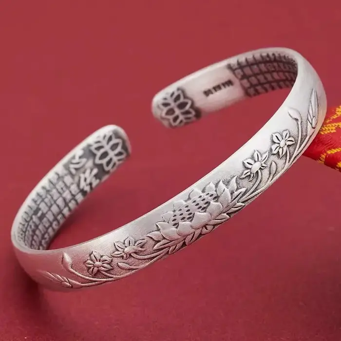 Bracelet jonc rond en argent sterling 925 motif géométrique avec pierres blanches pour femme