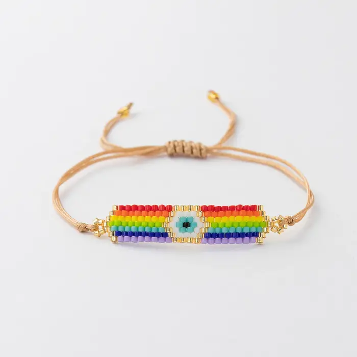 Miyuki Boho Colorful Beaded Bracelet Women's Trendy Rainbow Jewelry Charm Evil Eye Handmade Gift