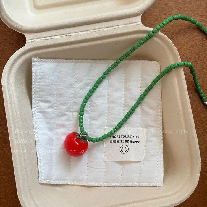 Collier ras du cou pour femmes, bijoux tendance, couleur Dopamine, pomme, fraise, citron, Fruits, pe