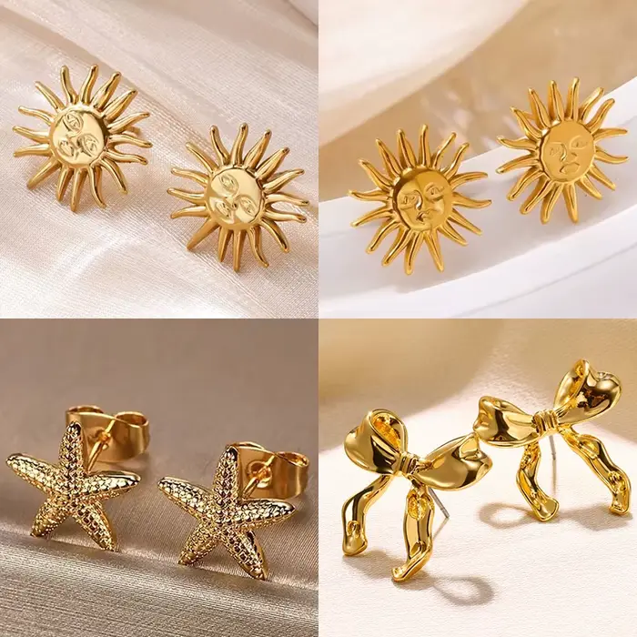 Boucles d'oreilles Punk en acier inoxydable pour femmes, plaqué or, géométrique, visage de soleil, esthétique de mariage, bijoux imperméables, cadeau