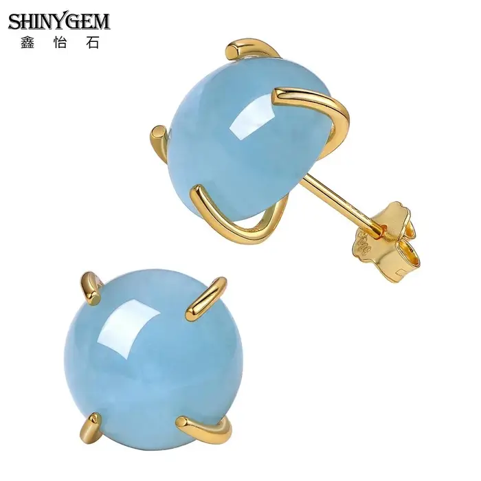 KendyGem-Boucles d'oreilles à tige d'aigue-marine naturelle pour femme