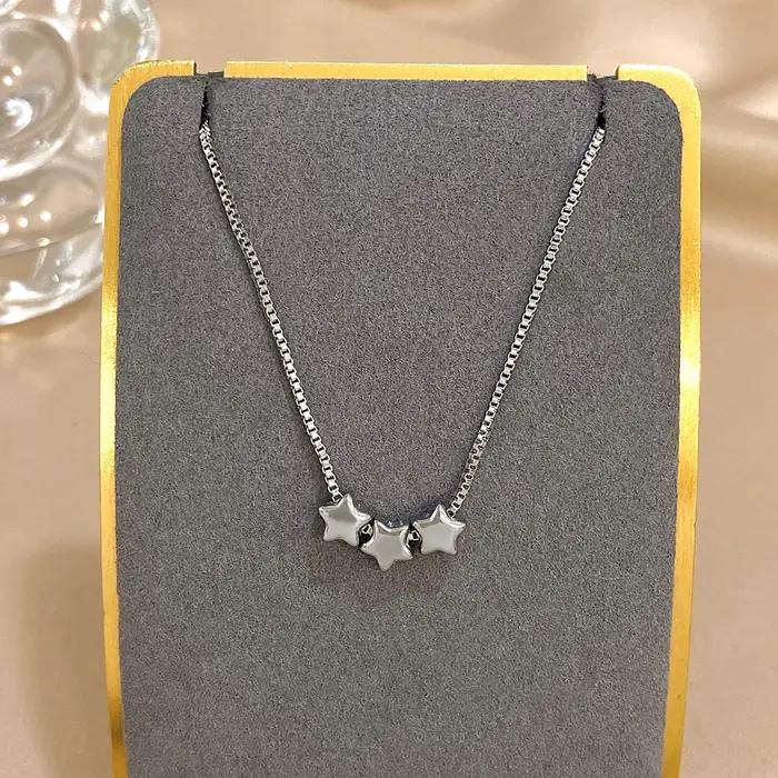 Collier à perles étoiles tricolores mignonnes pour femmes, collier à breloques en acier inoxydable p