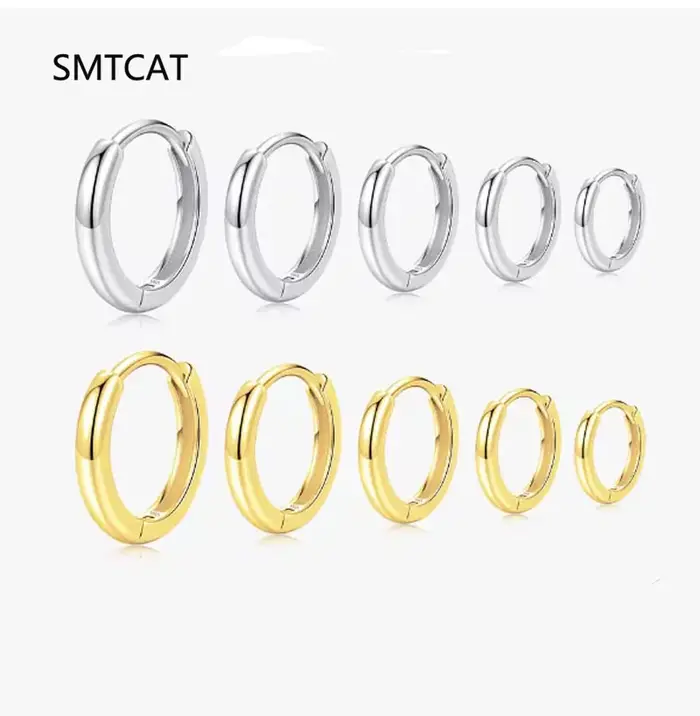 Boucles d'oreilles circulaires empilables simples en argent Sterling 925, 5 tailles, boucles d'oreil