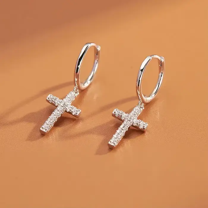 Boucles d'oreilles croix en argent regardé 925 pour femmes, bijoux créatifs et sexy, cadeau personna