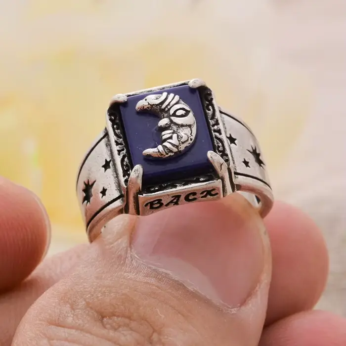 Bague élégante en pierre Lapis Lazuli pour femmes, Design de lune, rétro thaïlandais, argent, bijoux pour femmes, cadeaux, ne se décolore pas, nouvelle collection 2023
