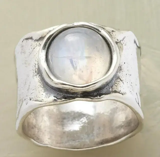 OO-Bague en pierre de lune ronde vintage pour femme, grand anneau en or blanc, accessoires de mariag