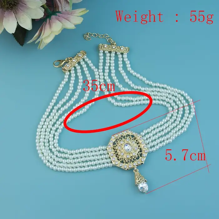 Collier ras du cou en perles marocaines pour femmes, bijoux de mariage de mariée arabe, pendentif en cristal de couleur or