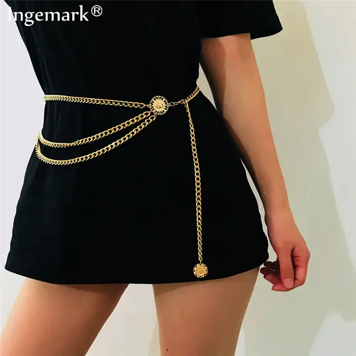 Chaîne de corps Ingemark en aluminium doré clair ou plaqué rhodium pour femmes, bijoux de style Vendange, bijoux de corps élégants et sophistiqués