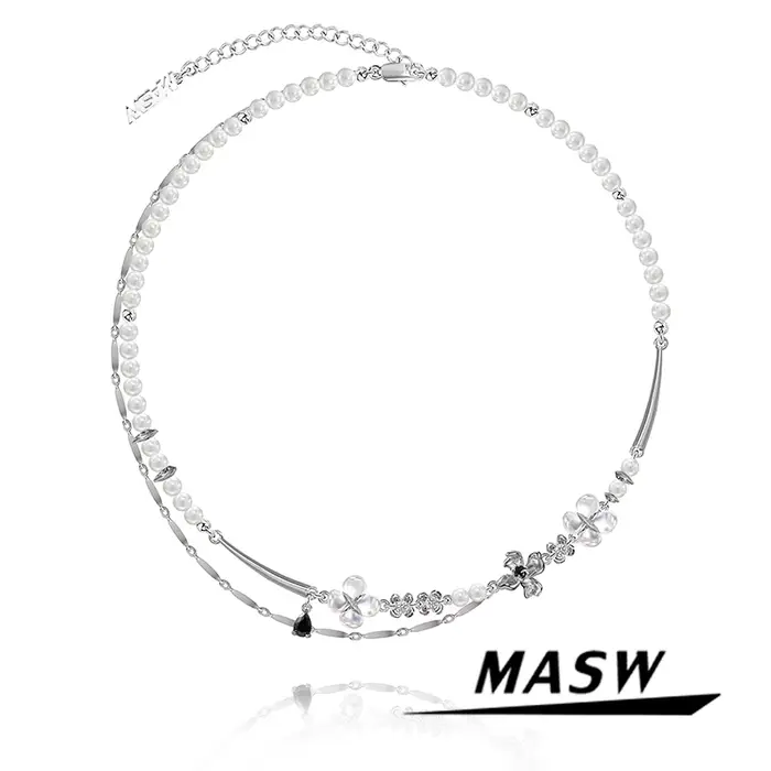 MASW-Collier ras du cou au design original pour femme, bijoux de luxe, style délicat, perles simulées, fleur, cadeau de fête