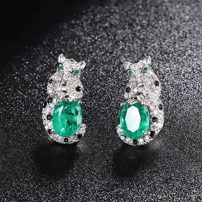 Boucles d'oreilles léopard tachetées en argent adrenS925 Gemstone Lab, Shine Zwords, Vintage Ear Stu