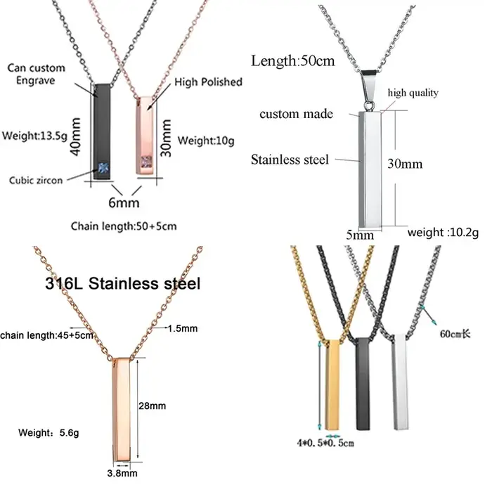 Collier personnalisé en acier inoxydable avec nom et Date