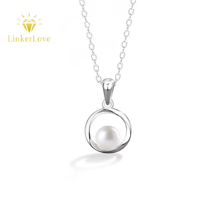 Collier en argent sterling S925 LinkerLove pour femmes, perle d'eau douce de 6 mm, pendentif en forme de cercle torsadé, bijoux fins