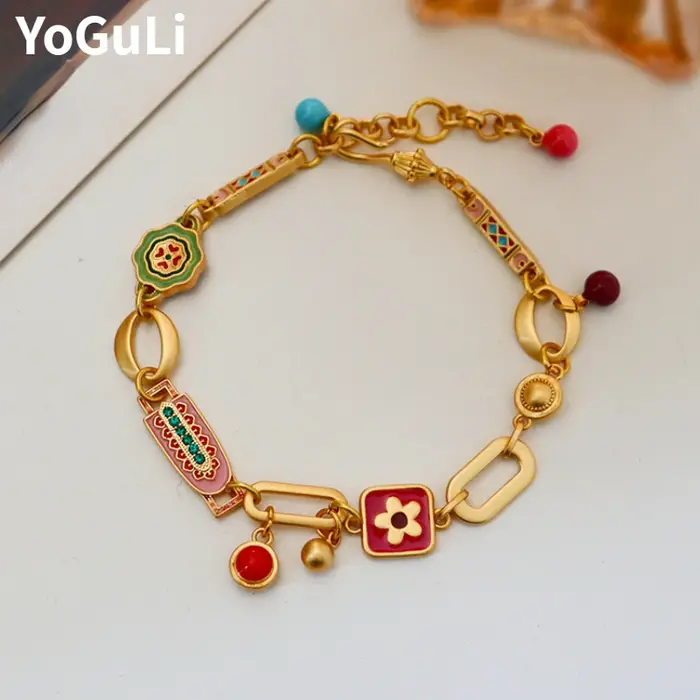 Bracelets en chaîne émaillée colorée pour femmes